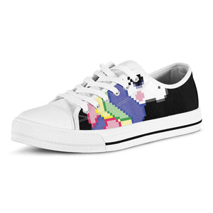8-Bit Pixel Unicorn Print White Low Top Sneakers