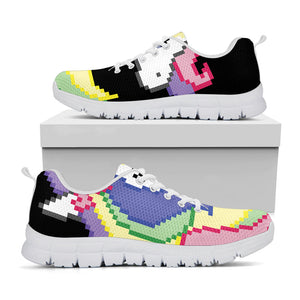 8-Bit Pixel Unicorn Print White Running Shoes