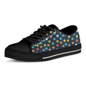 8-Bit Video Game Monsters Pattern Print Black Low Top Sneakers