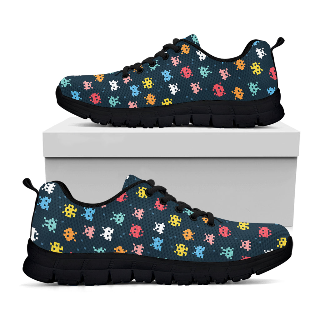 8-Bit Video Game Monsters Pattern Print Black Running Shoes