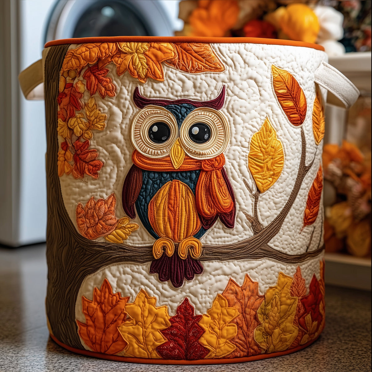 Autumn Owl Glow Quilted Laundry Basket Holiday Season Merch