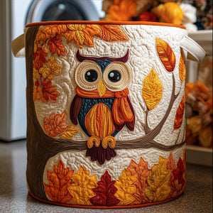 Autumn Owl Glow Quilted Laundry Basket Holiday Season Merch