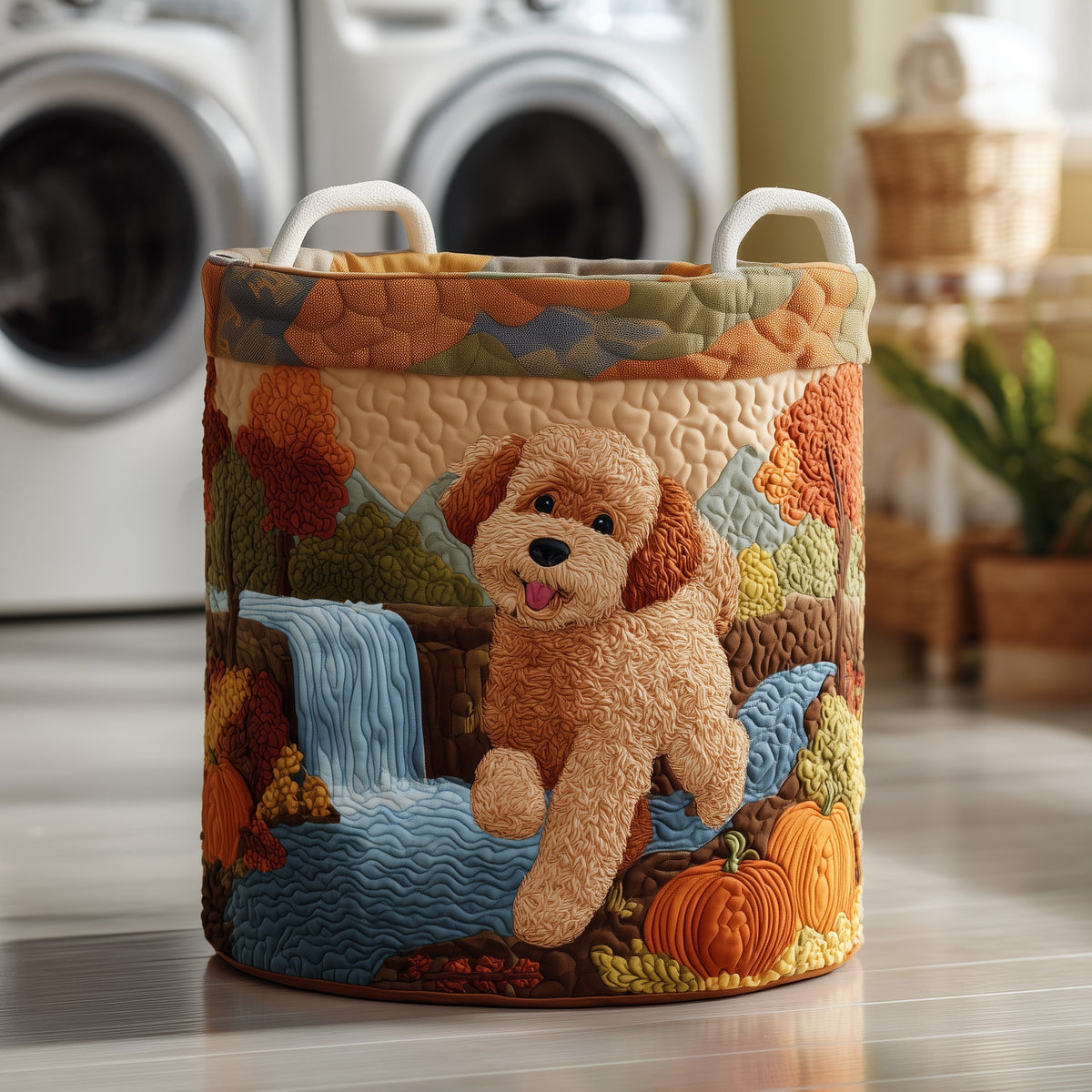 Autumn Poodle Quilted Laundry Basket Merch For Him