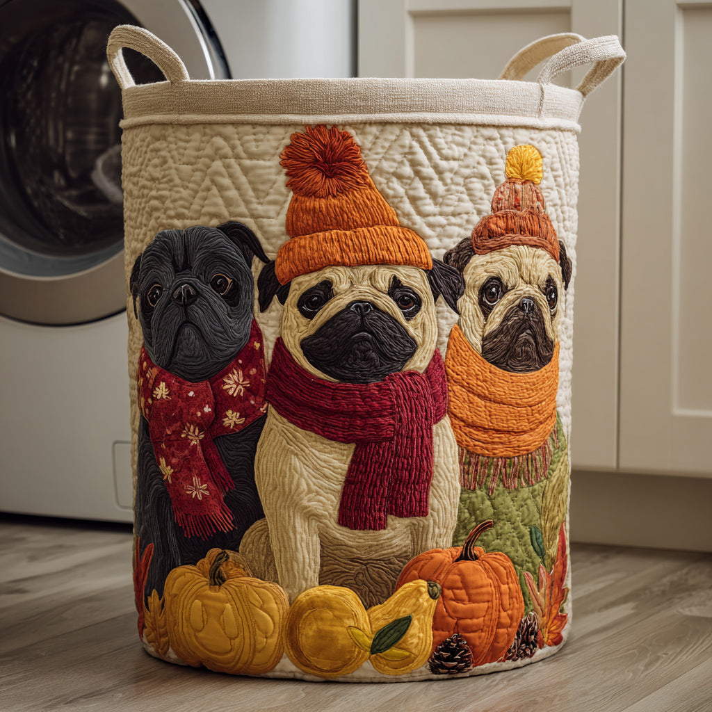 Autumn Pug Crew Quilted Laundry Basket Birthday Merch Gift