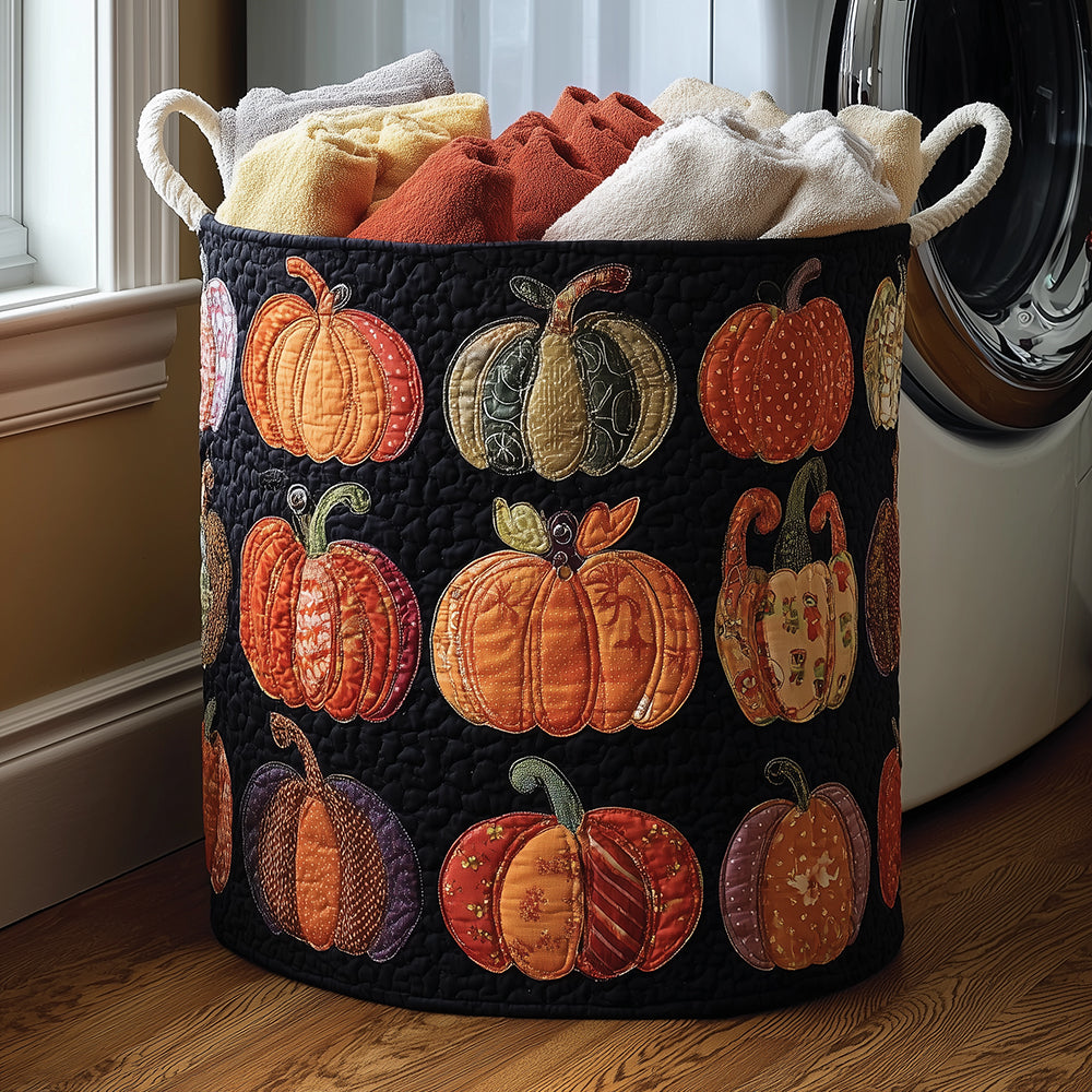 Autumn Pumpkins Quilted Laundry Basket Father’s Day Merch Gift