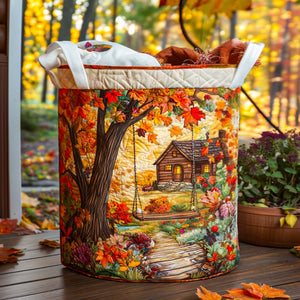 Autumn Retreat Quilted Laundry Basket Thanksgiving Merch Gift