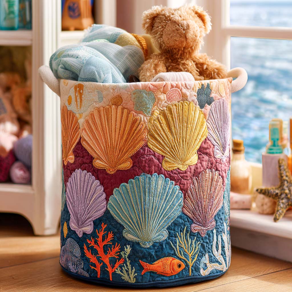 Beach Shell Whispers Quilted Laundry Basket Merch For Kids