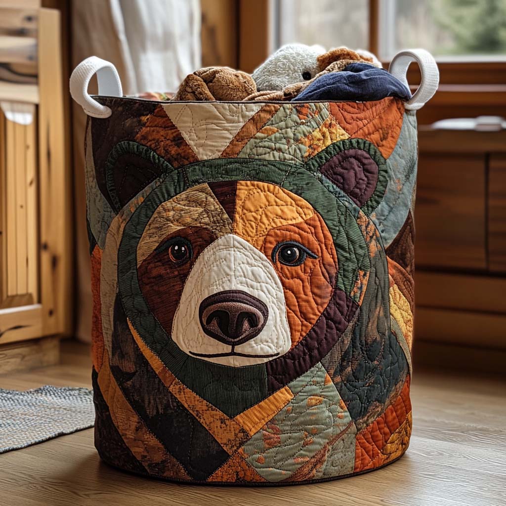 Bear Tracks Tale Quilted Laundry Basket - New Year Merch Gift Birthday Merch Gift