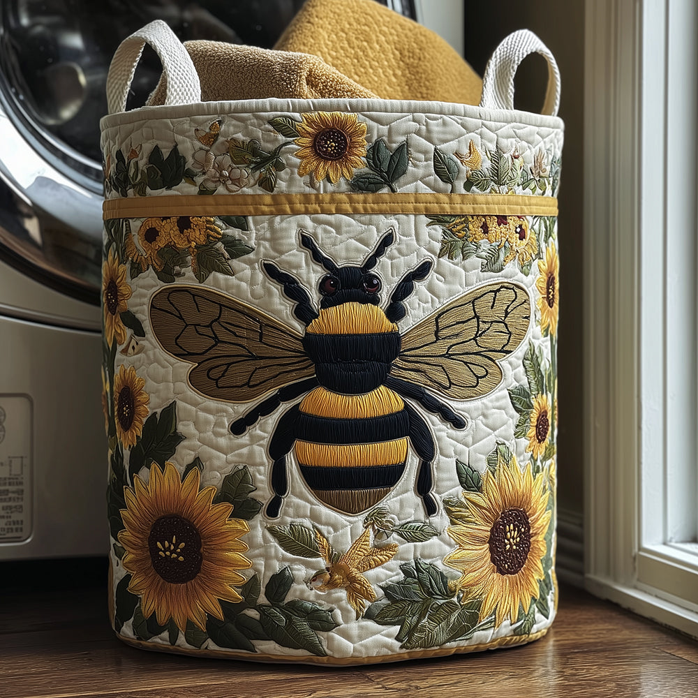 Bee Bright Quilted Laundry Basket Merch For Home And Bedroom