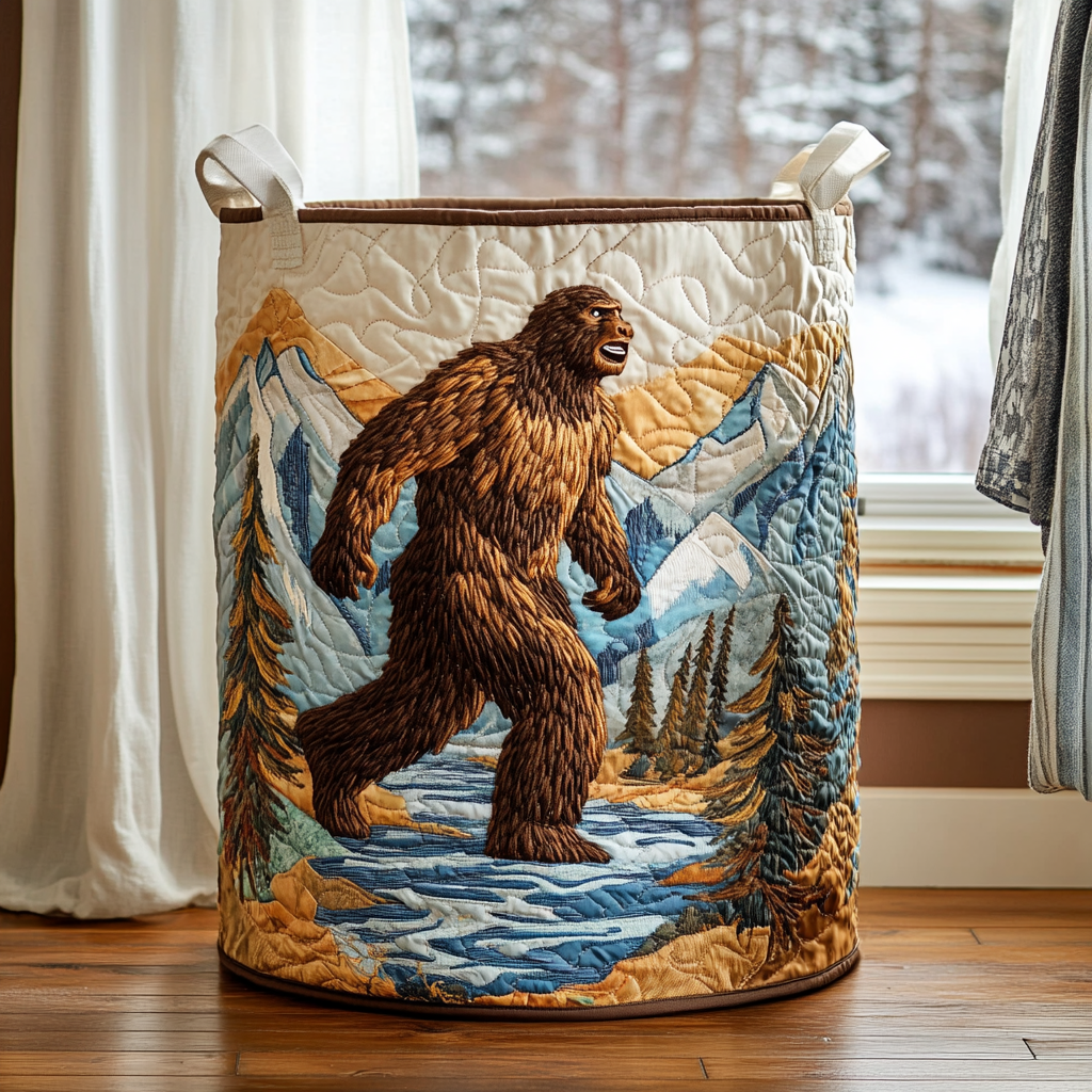 Bigfoot Valley Quilted Laundry Basket Merch For Cozy Nights