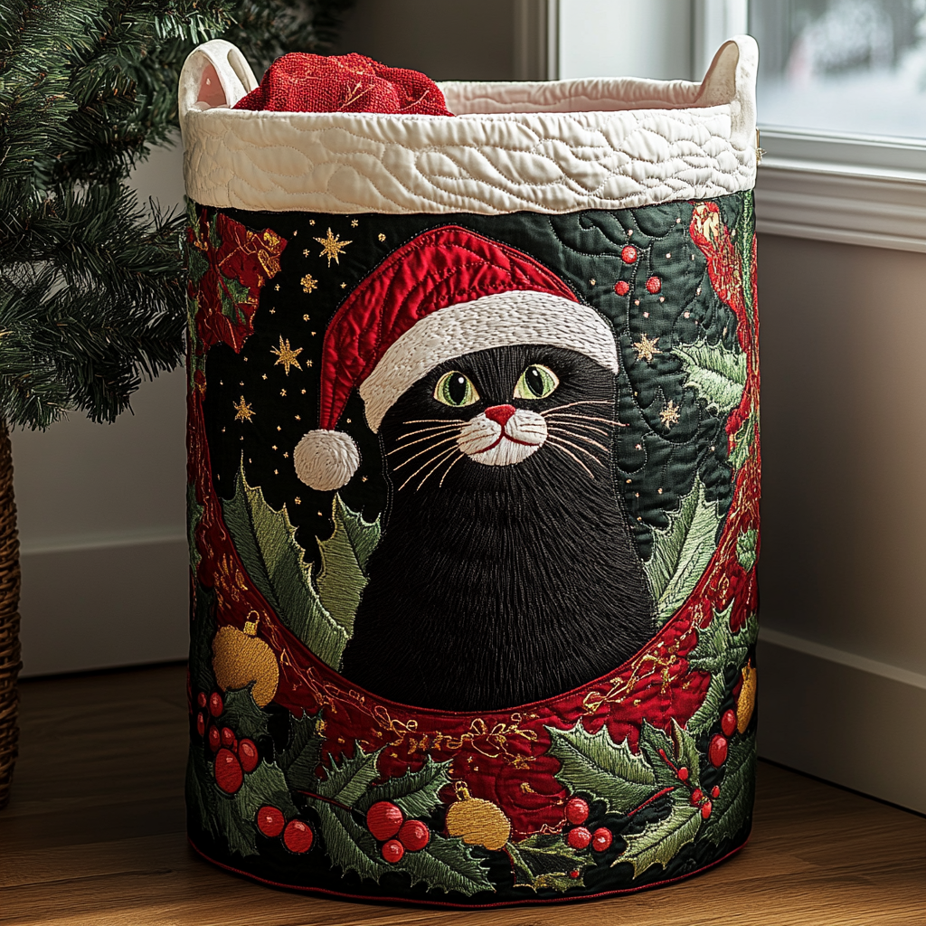 Black Cat Joy Quilted Laundry Basket Merch For Family