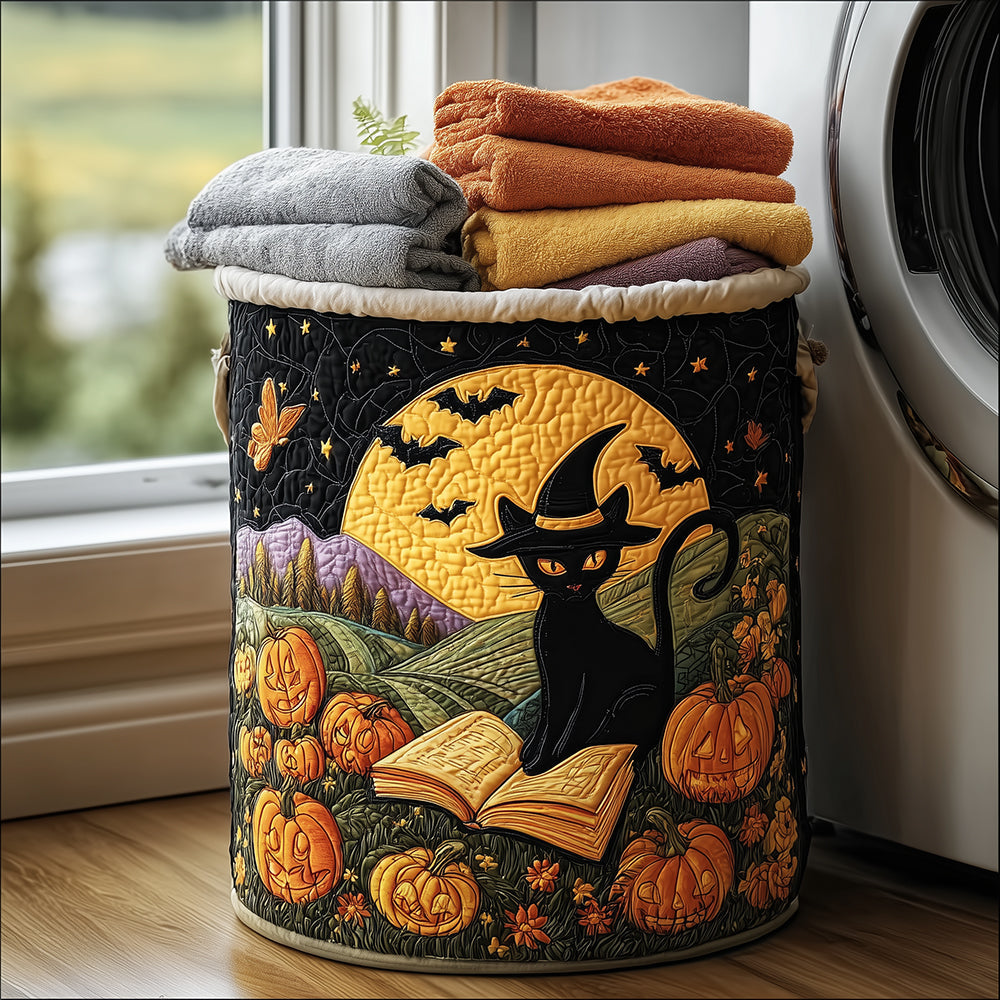 Black Cat Magic Quilted Laundry Basket Merch For Cozy Nights