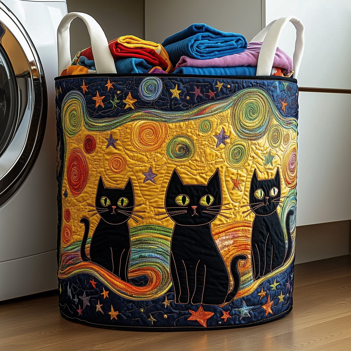 Black Cat Quilted Laundry Basket Spring Merch Pick