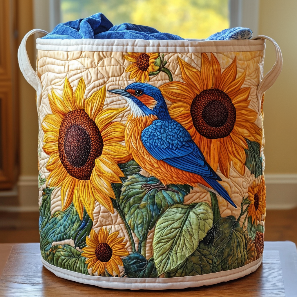 Bluebird Sunburst Quilted Laundry Basket Merch For Home And Living