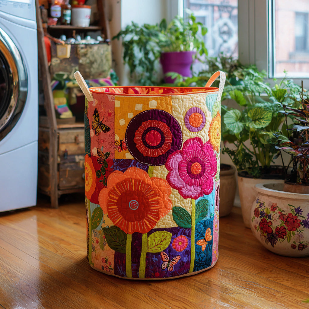 Bohemian Floral Quilted Laundry Basket Mother’s Day Merch Gift
