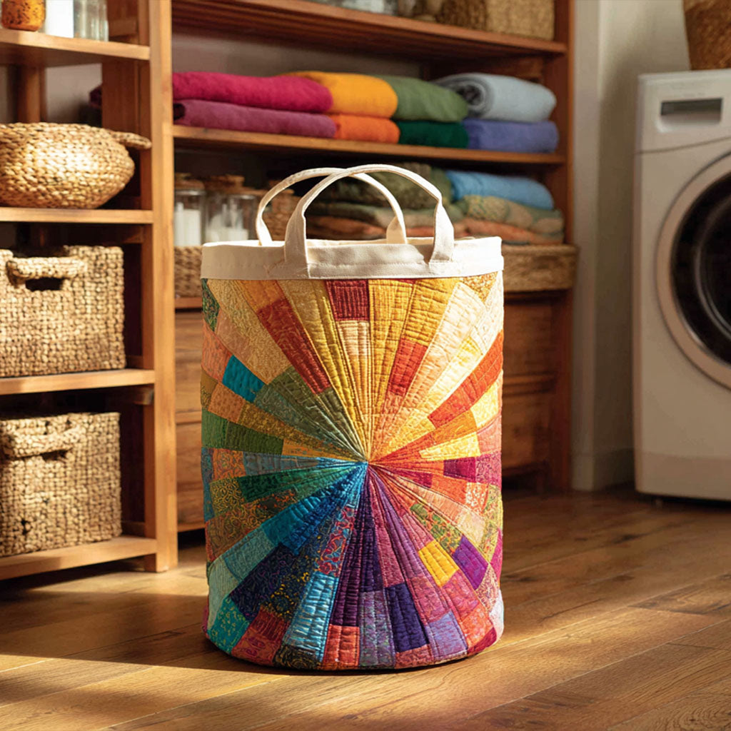 Boho Sunburst Quilted Laundry Basket Merch For Family