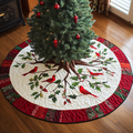 Bright Cardinal Blessings Christmas Quilted Tree Skirt Charming Tree Skirt for Family Gatherings