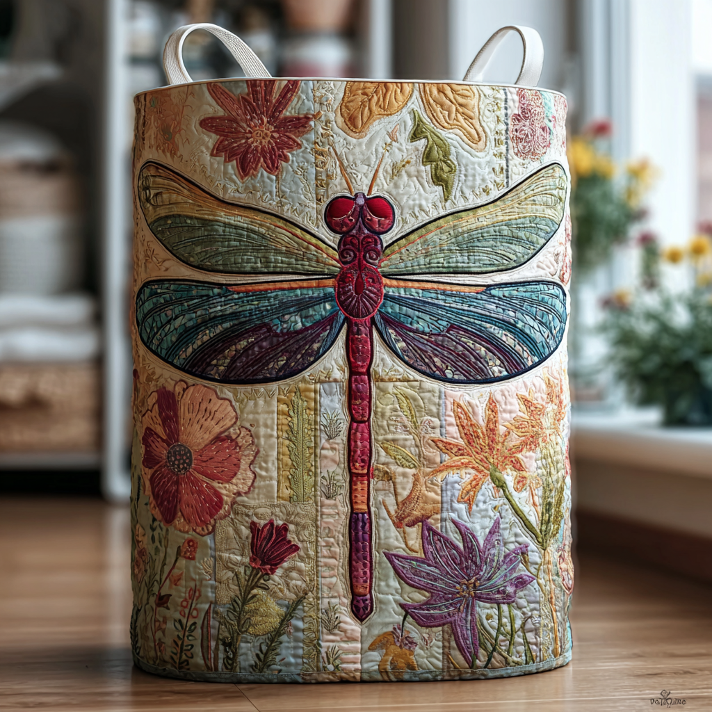 Bright Dragonfly Quilted Laundry Basket Christmas Merch Gift