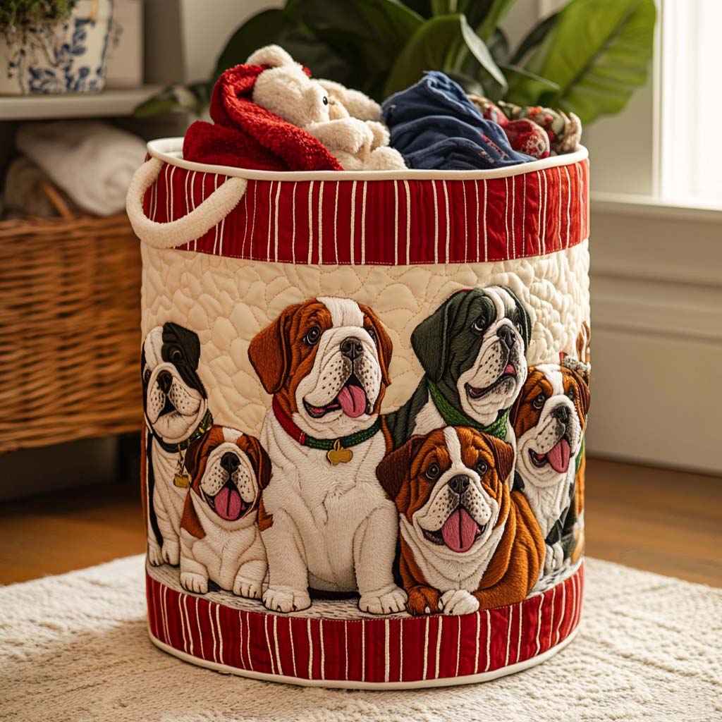 Bulldog Chill Zone Quilted Laundry Basket Valentine’s Day Merch Gift