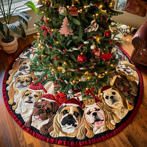 Bulldog Christmas Quilted Tree Skirt Popular Gift Merch for Christmas Enthusiasts