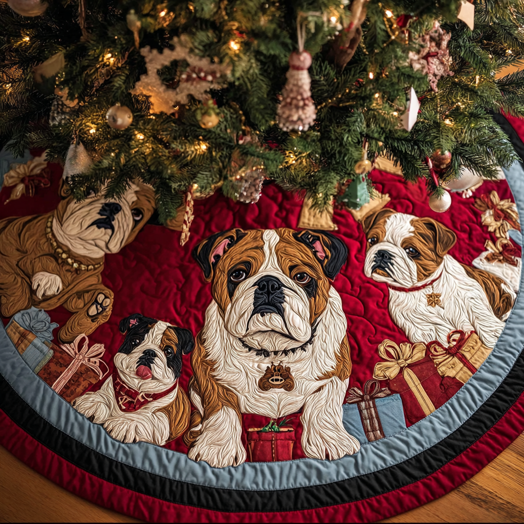 Bulldog Family Christmas Quilted Tree Skirt Christmas Tree Skirt Gift That Brings Joy