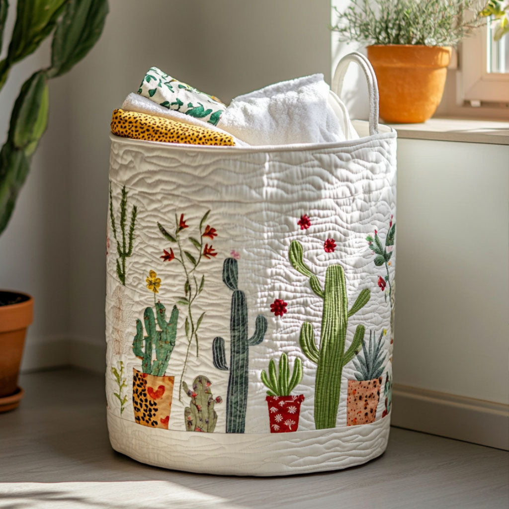 Cactus Bloom Quilted Laundry Basket Merch For Couples