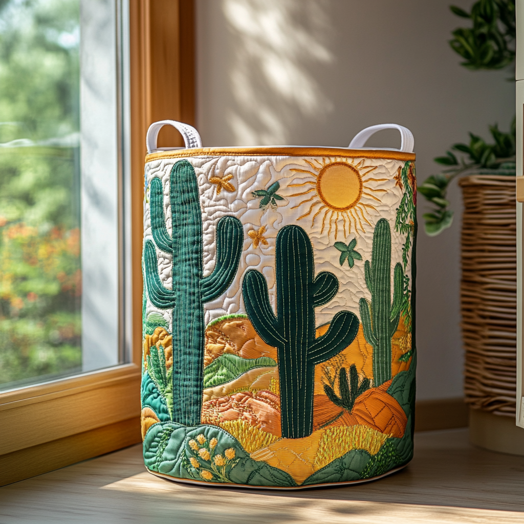 Cactus Glow Quilted Laundry Basket Summer Merch Vibes