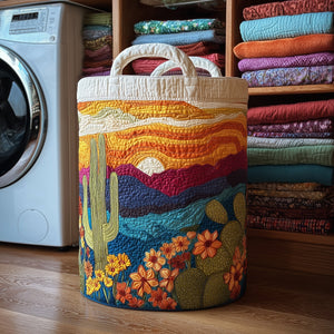 Cactus Sunset Quilted Laundry Basket Merch For Home And Living(1)