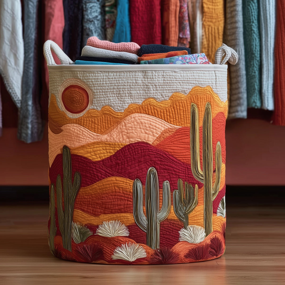 Cactus Sunset Quilted Laundry Basket Mother’s Day Merch Gift