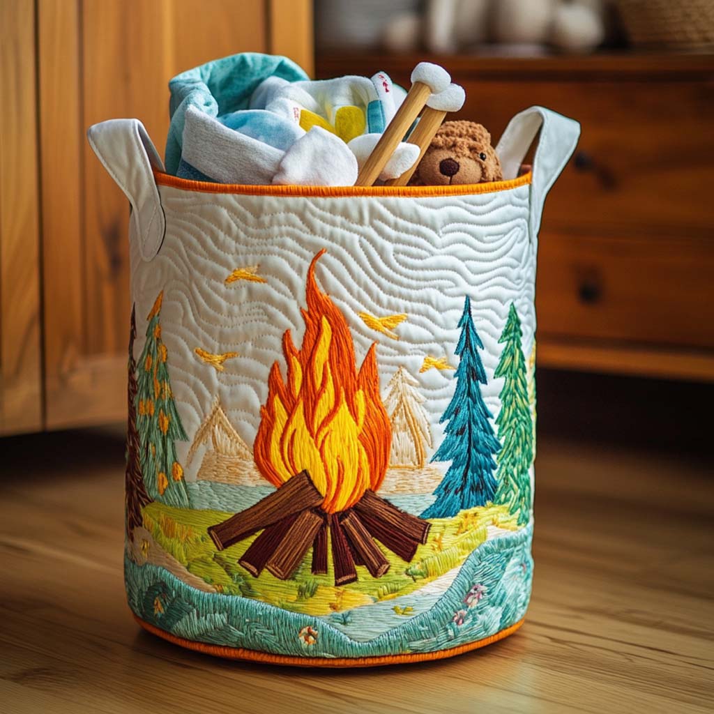 Campfire Glow Quilted Laundry Basket Merch For Dad