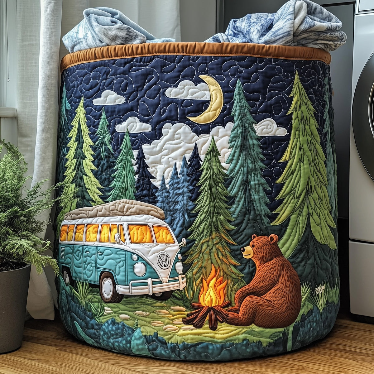 Camping Vibe Quilted Laundry Basket Creative Gift For Family