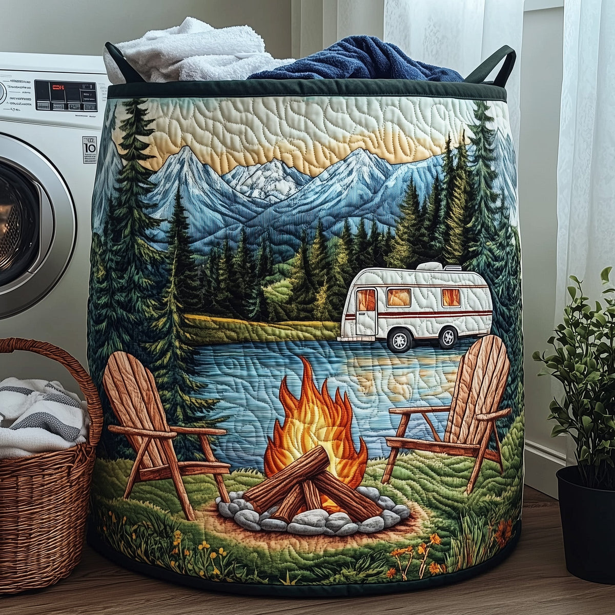Camping Vibe Quilted Laundry Basket Holiday Merch Gift
