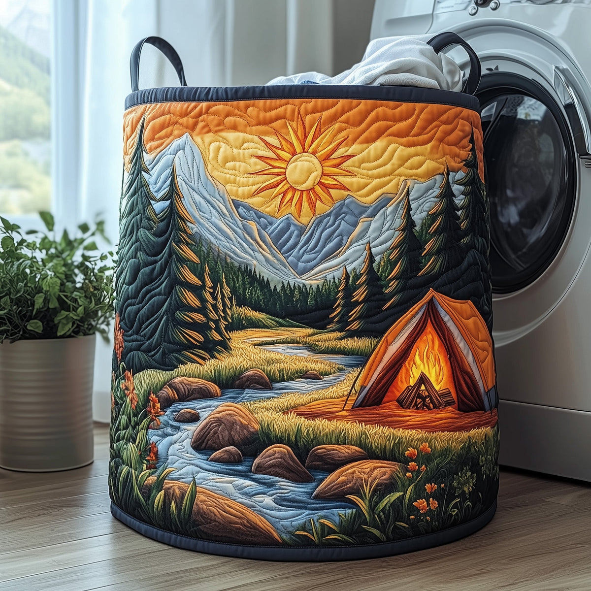 Camping Vibe Quilted Laundry Basket Valentine’s Day Merch Gift