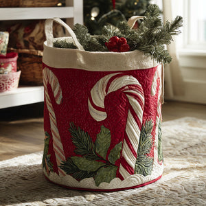 Candy Cane Whimsy Quilted Laundry Basket Mother’s Day Merch Gift