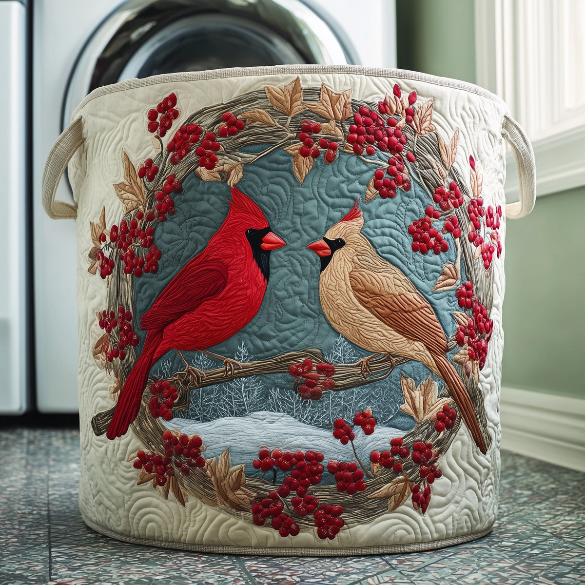 Cardinal Berries Quilted Laundry Basket Great Idea For New Home