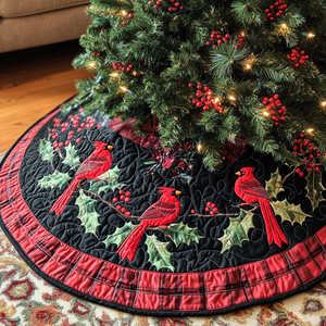 Cardinal Branches Quilted Tree Skirt Magical Christmas Tree Skirt to Impress Guests