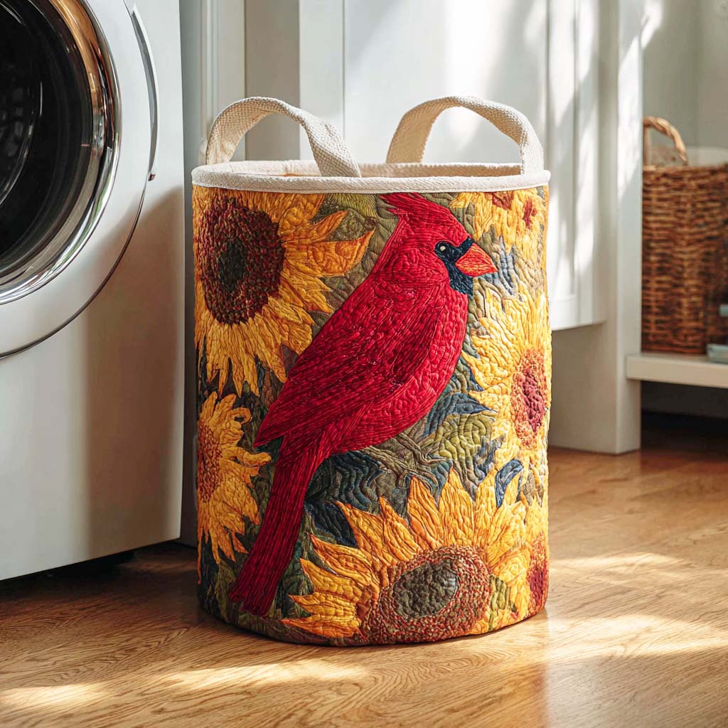 Cardinal Song Quilted Laundry Basket Thanksgiving Merch Gift