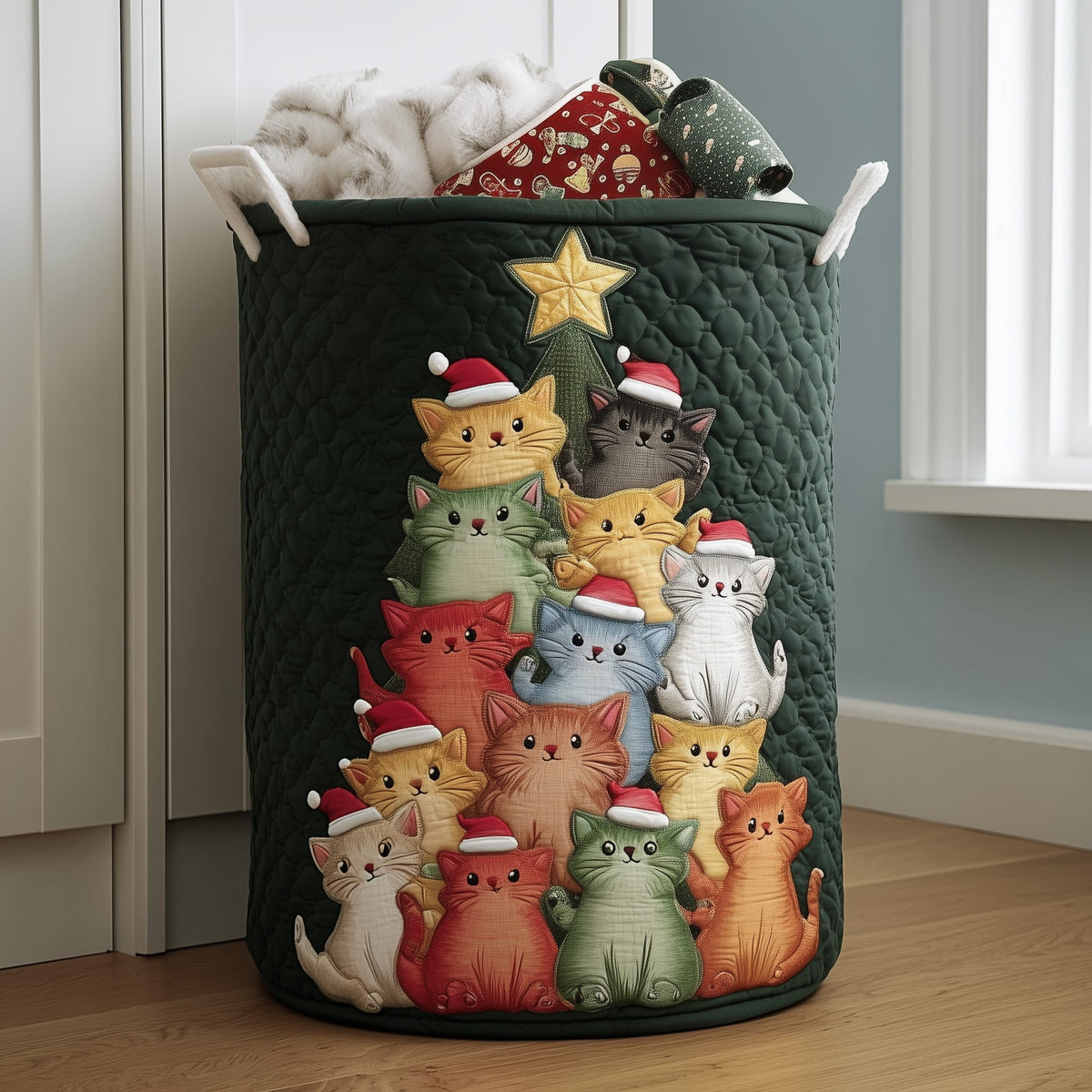 Cat Tree Quilted Laundry Basket Holiday Gift For Laundry Lovers