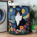 Cat Under Starry Night Quilted Laundry Basket Perfect Gift For College Dorm