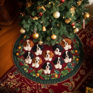 Cavalier Joy Quilted Christmas Tree Skirt Special Holiday Tree Skirt Gift for Newlyweds