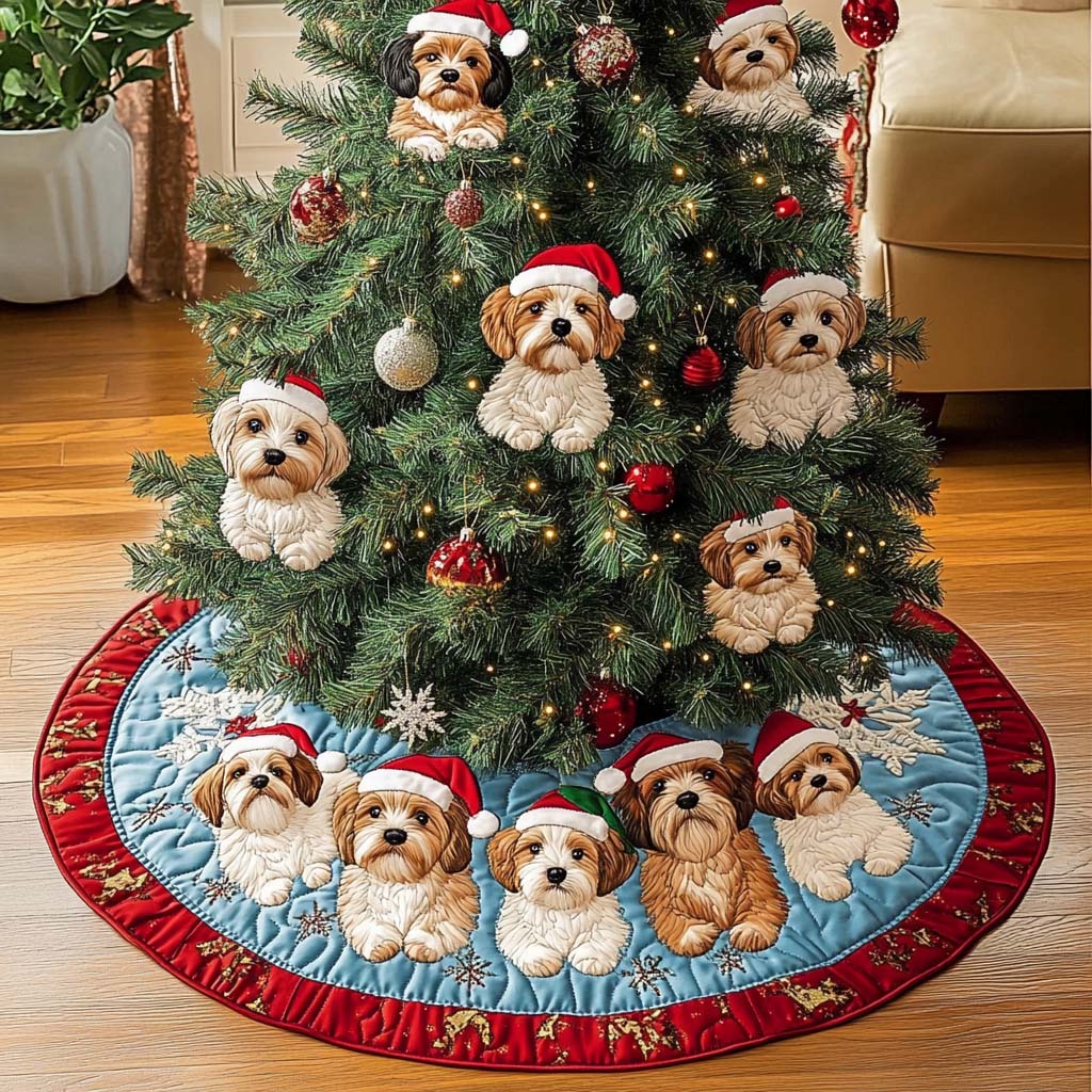 Cavapoo Adventure Christmas Quilted Tree Skirt Perfect Merch Gift Tree Skirt for Holiday Season