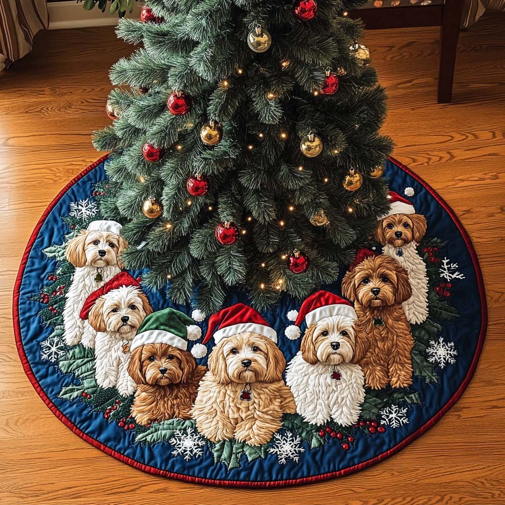 Cavapoo Bliss Christmas Quilted Tree Skirt Beautiful Tree Skirt to Complete Your Christmas Look