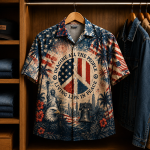 Imagine All The People Living Life In Peace Hawaiian Shirt Patriotic Peace Sign Independence Day AOP Shirt