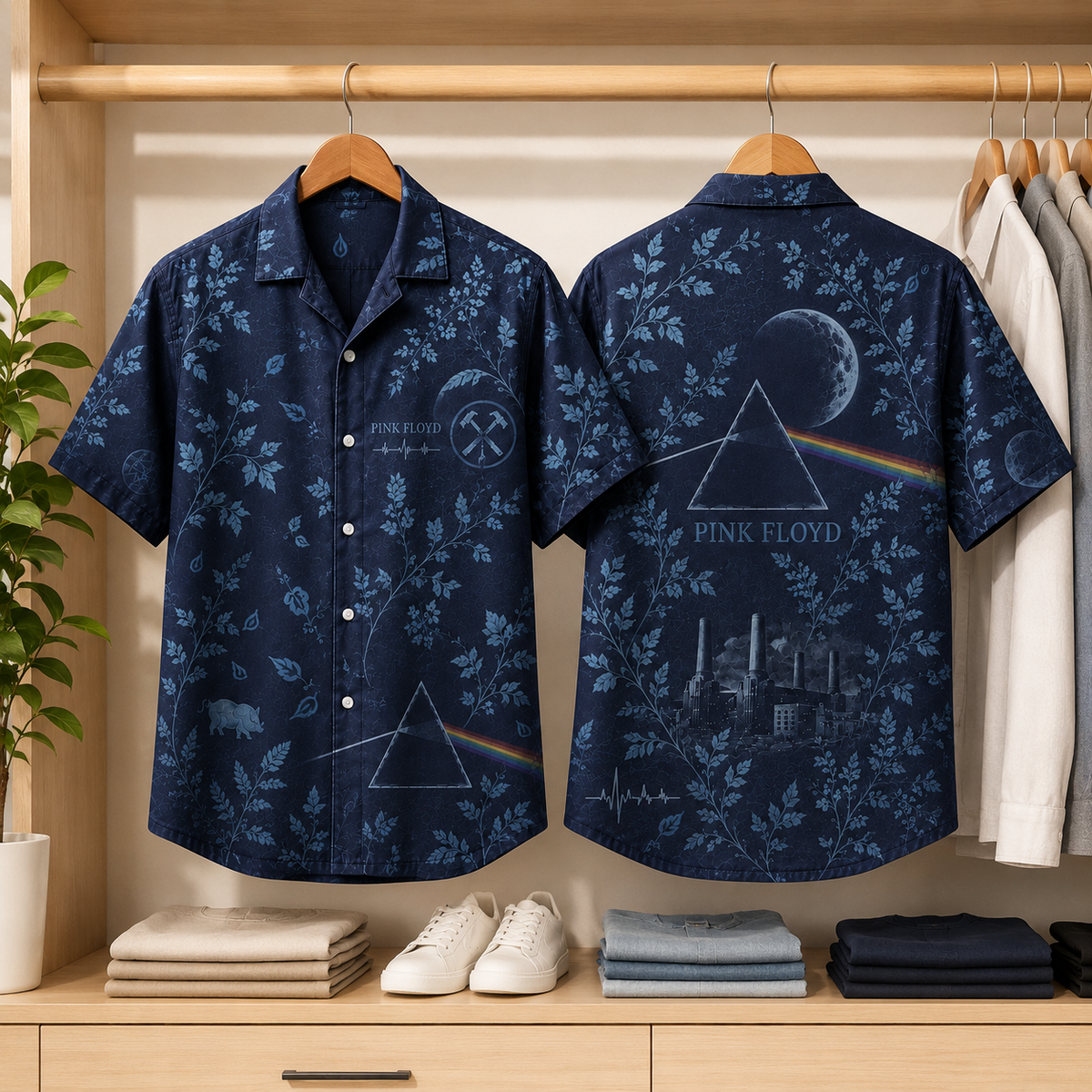 Pink Floyd Dark Side of the Moon Hawaiian Shirt Vintage Toile All Over Print Button Up Camp Shirt Wish You Were Here Pink Floyd Fan Gift