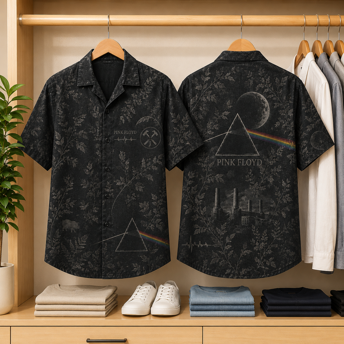 Pink Floyd Dark Side of the Moon Hawaiian Shirt Vintage Toile All Over Print Button Up Camp Shirt Wish You Were Here Pink Floyd Fan Gift