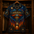 Boston Hawaiian Shirt - Stained Glass Space Rock Band AOP Button-Up Shirt