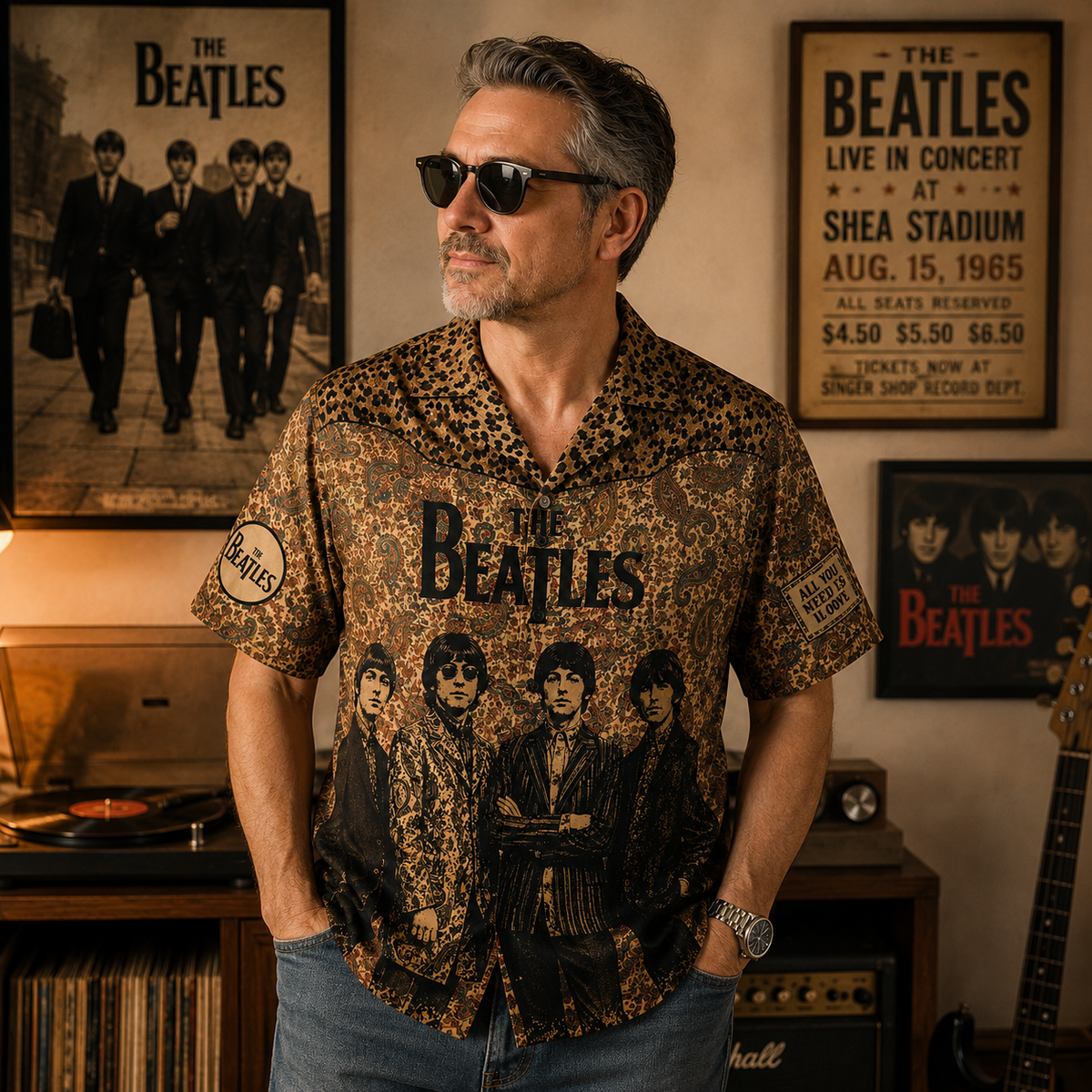 The Beatles Vintage Paisley Hawaiian Shirt - Retro Classic Rock Button-Up for Music Fans