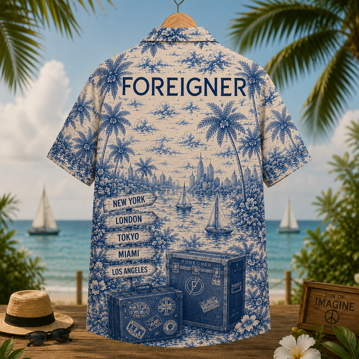 Foreigner Hawaiian Shirt Vintage Tropical Rock Button-Up Featuring I Want to Know What Love Is, Cold as Ice & Juke Box Hero