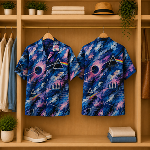 Pink Floyd Hawaiian Shirt - Cosmic Prism Galaxy Artwork All-Over Print Summer Button-Up Shirt