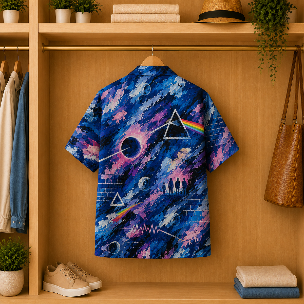 Pink Floyd Hawaiian Shirt - Cosmic Prism Galaxy Artwork All-Over Print Summer Button-Up Shirt